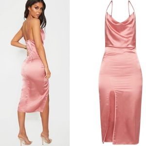 Rose Strappy Satin Cowl Midi Dress